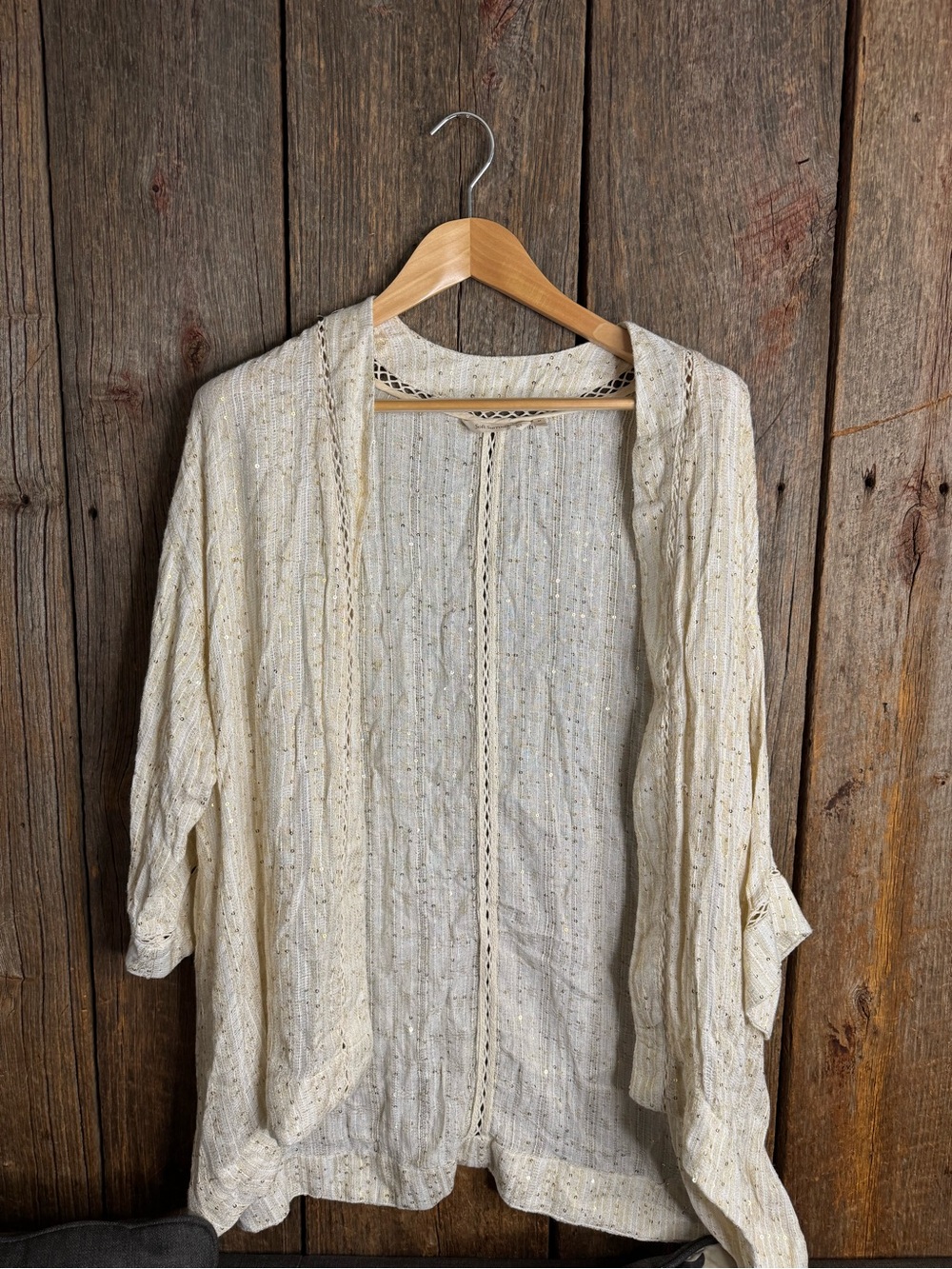Soft Surroundings Lightweight Cream Open-Front Knit Cardigan